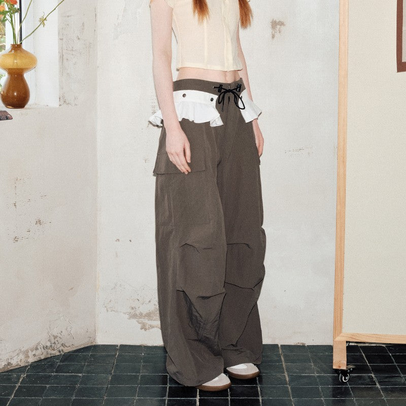 nu388 Detachable lace parachute wide pants