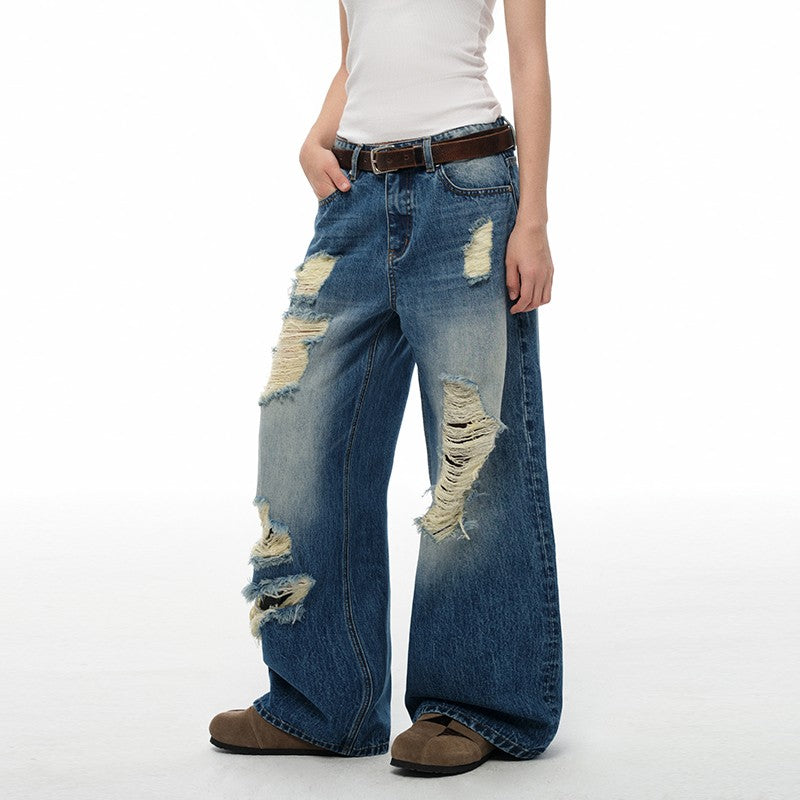 nu403 Ripped retro wide-leg jeans