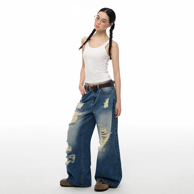 nu403 Ripped retro wide-leg jeans