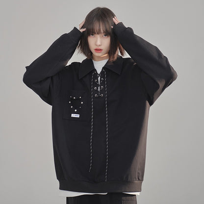 nu48 Polo collar drawstring sweatshirt