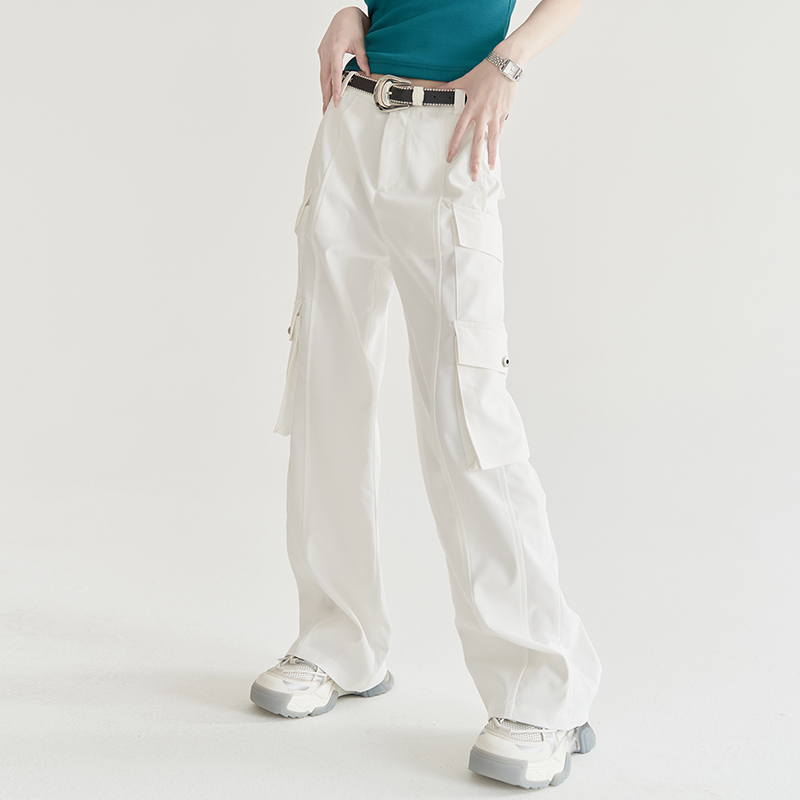 nu22 Solid color straight work pants 