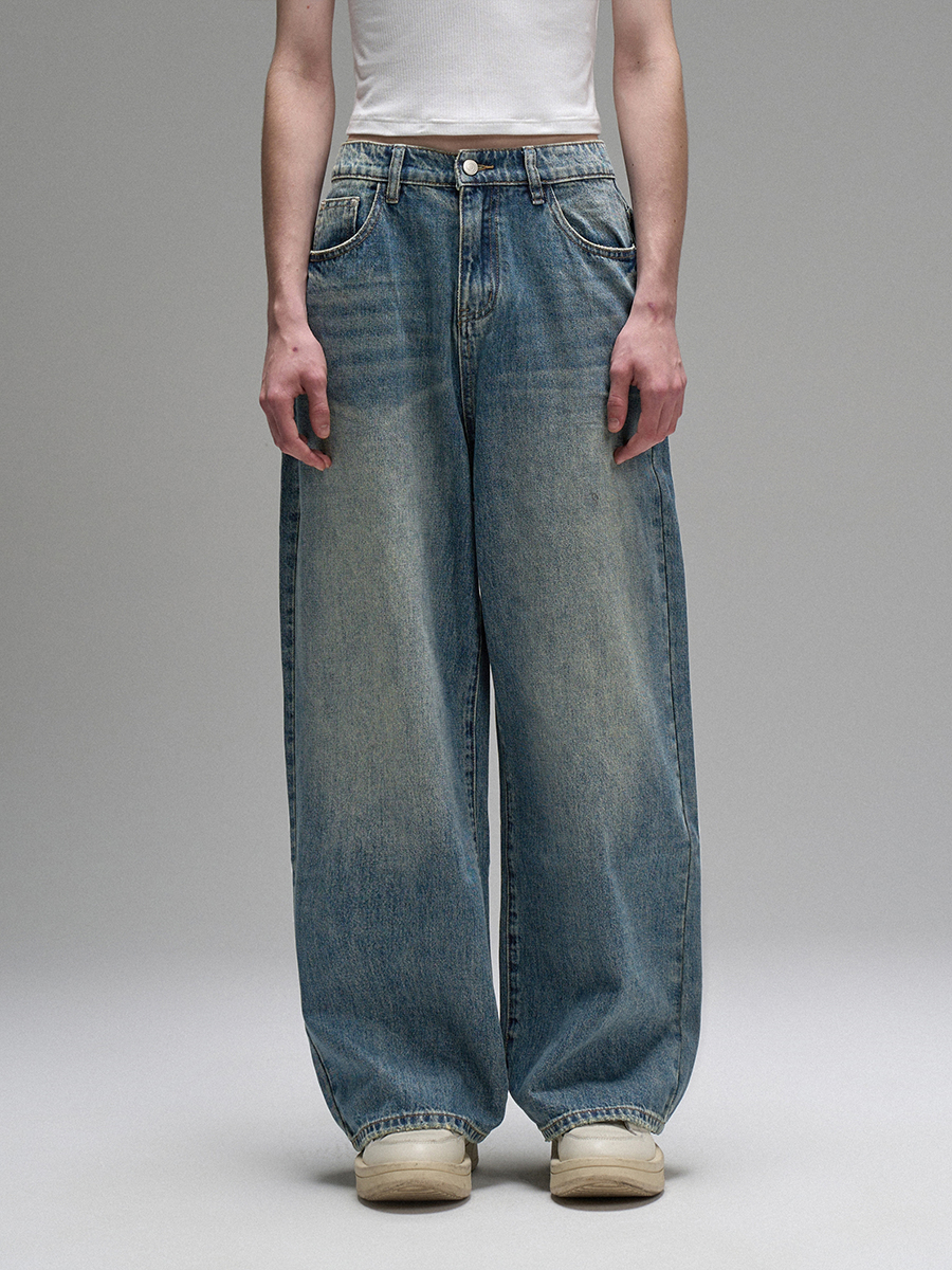 nu14 Washed damaged wide jeans 