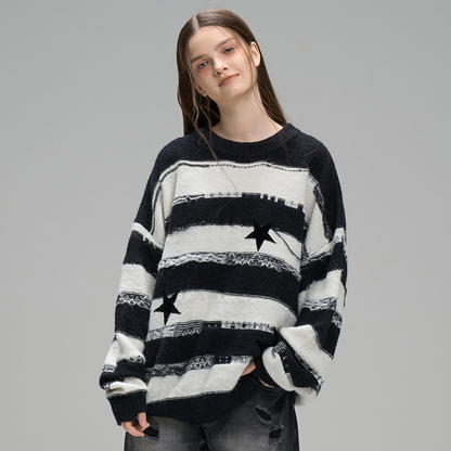 nu19 Night Star patch striped knitwear