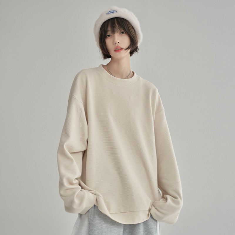 nu49 Basic Round Neck Waffle Sweater