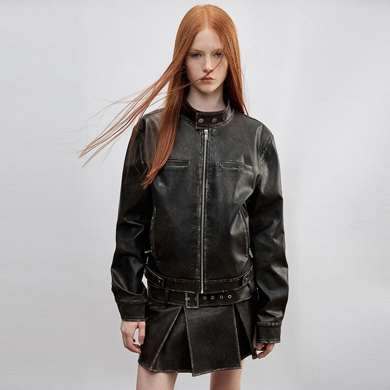 nu392 Leather skirt + motorcycle jacket set