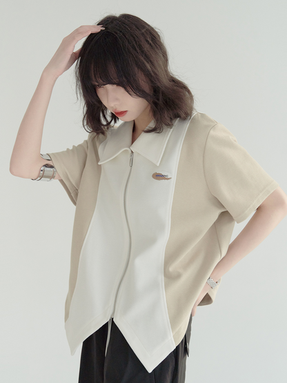 nu23 Stitching Contrast Color Short Sleeve Jacket 