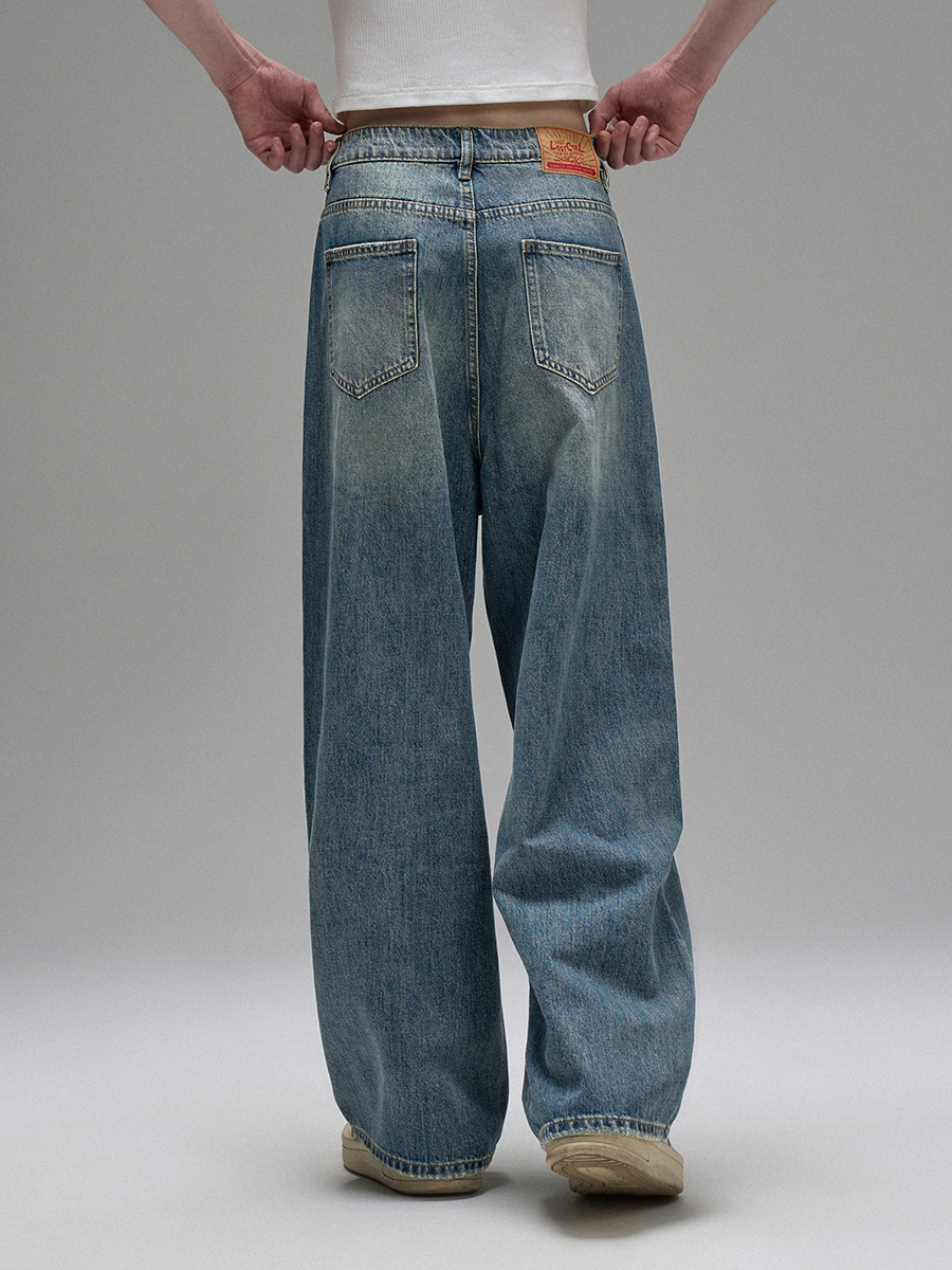 nu14 Washed damaged wide jeans 