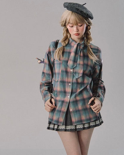 nu233 "Midnight Smudge" Float Tie Cotton Plaid Shirt