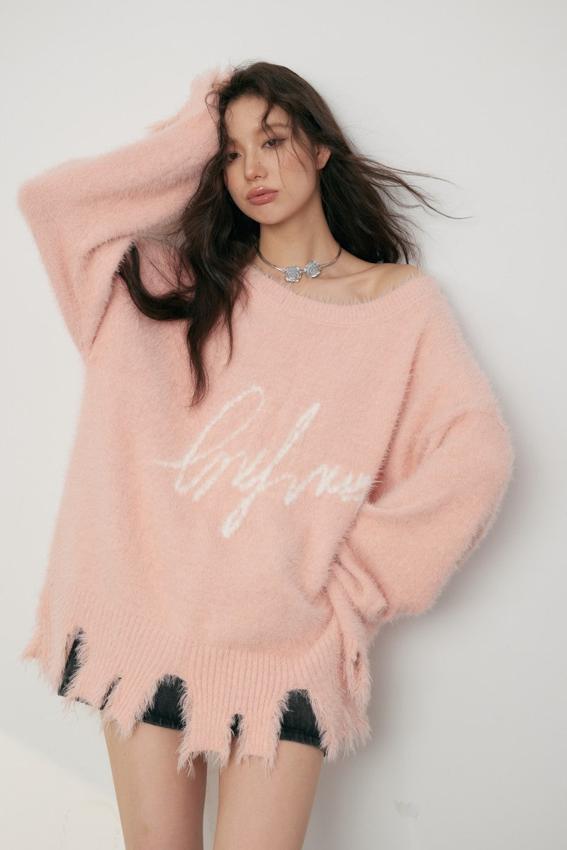 nu159 Lazy letter knitted sweater