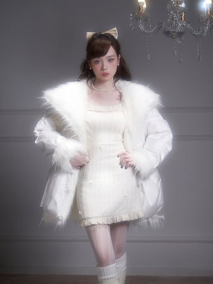 nu298 Silver white duck down reversible fur coat