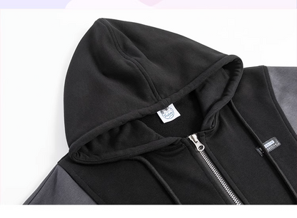 nu24 Patchwork Irregular Hem Line Hoodie 