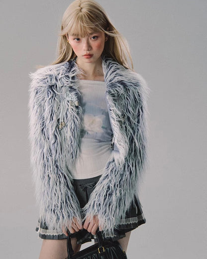 nu228 "Blue Hour" Lapel Short Loose Profile Fur Coat