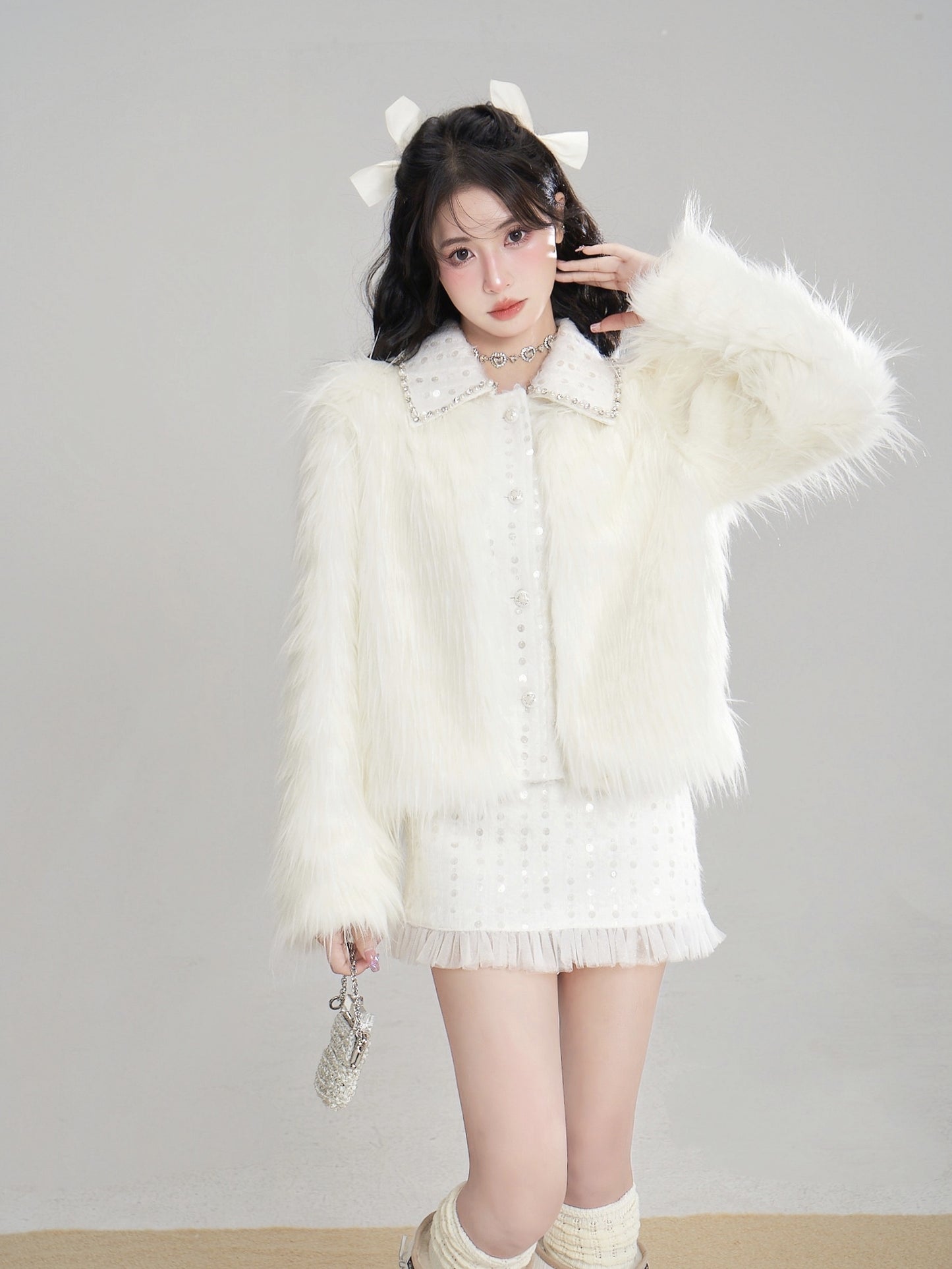 nu313 Snowy mountain long-hair eco fur coat / skirt