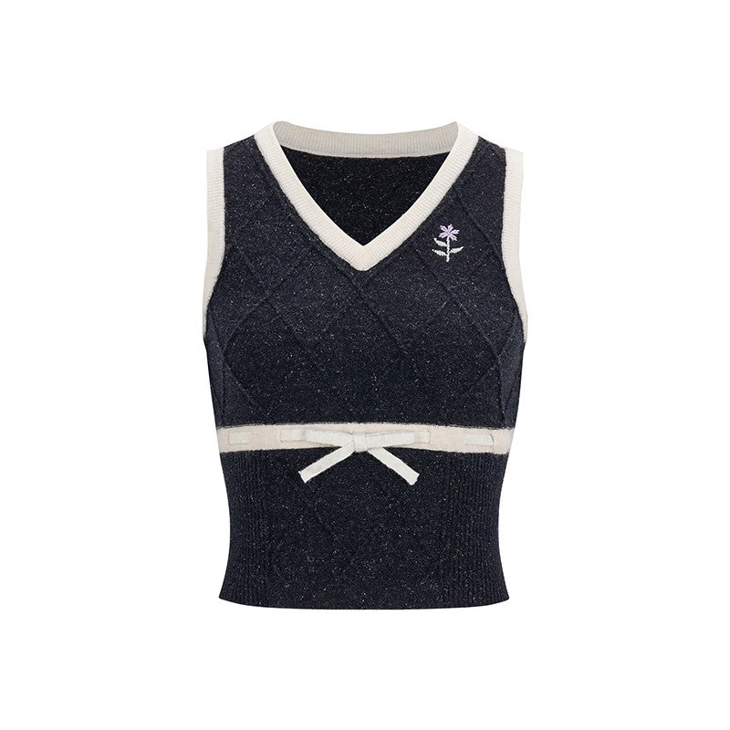 nu193 "Pine Echo" preppy embroidered vest + skirt