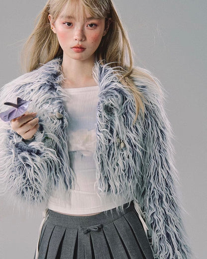 nu228 "Blue Hour" Lapel Short Loose Profile Fur Coat