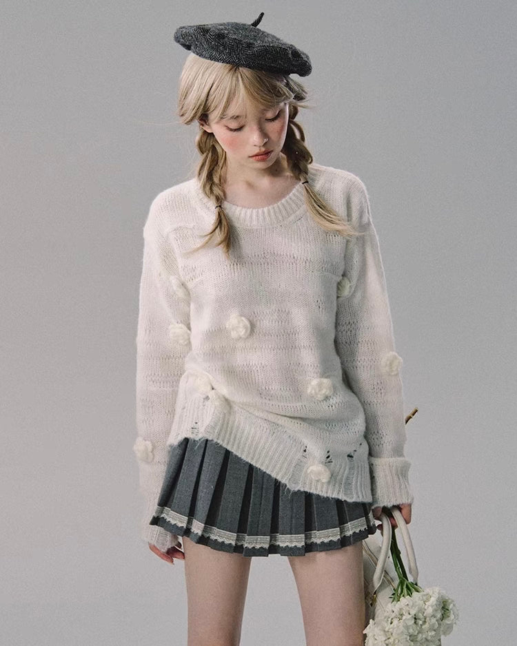 nu199 "Saved by Gentleness" Milky white floral loose sweater