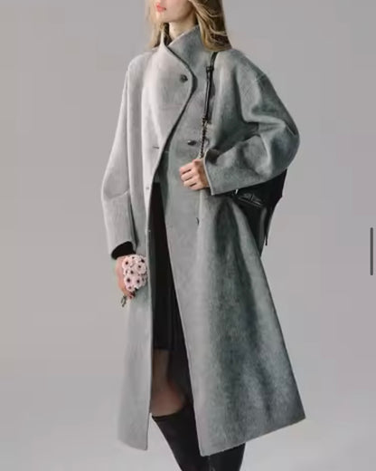 nu179 "Soft and tough" Moreland gray mulberry silk long wool coat