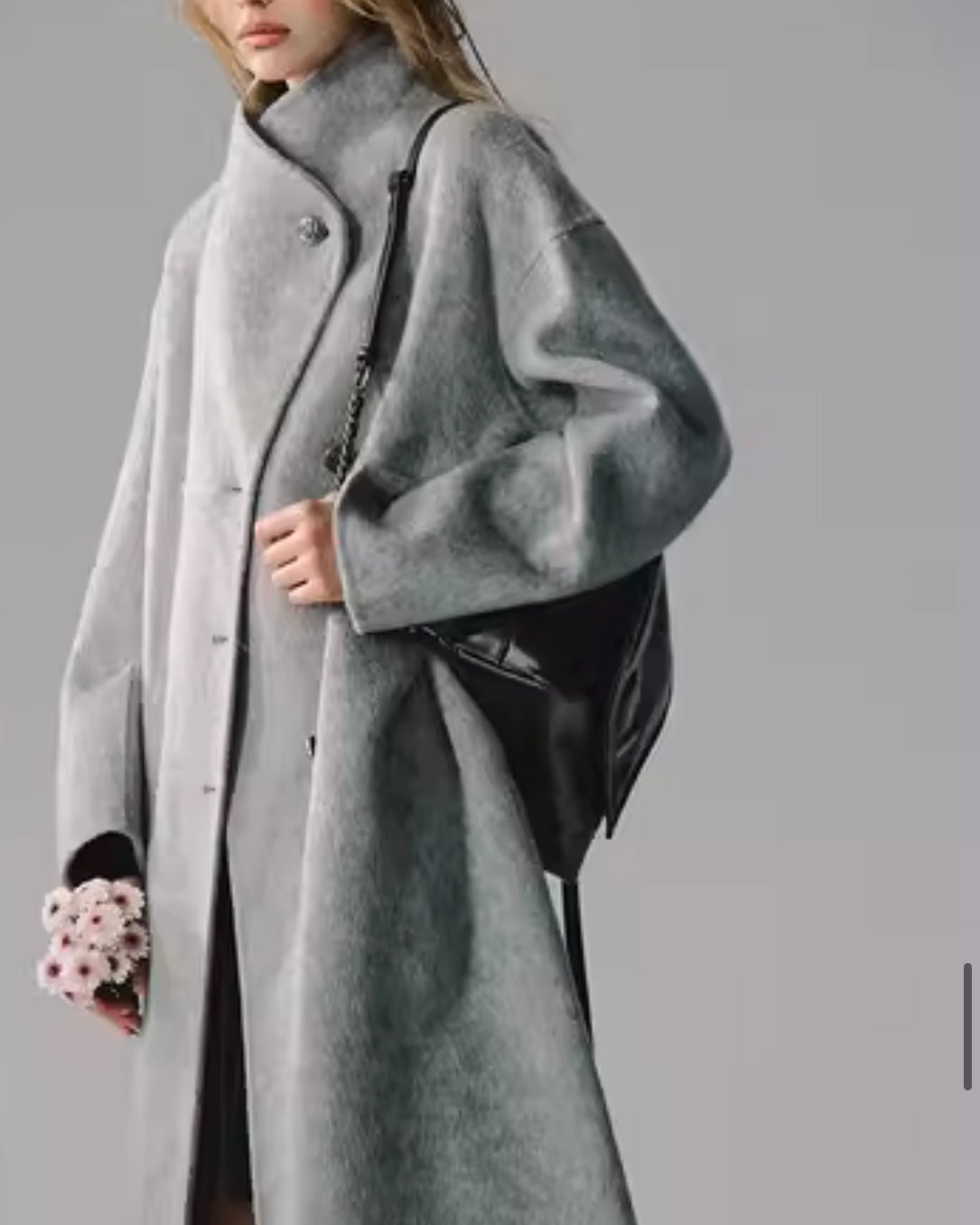 nu179 "Soft and tough" Moreland gray mulberry silk long wool coat