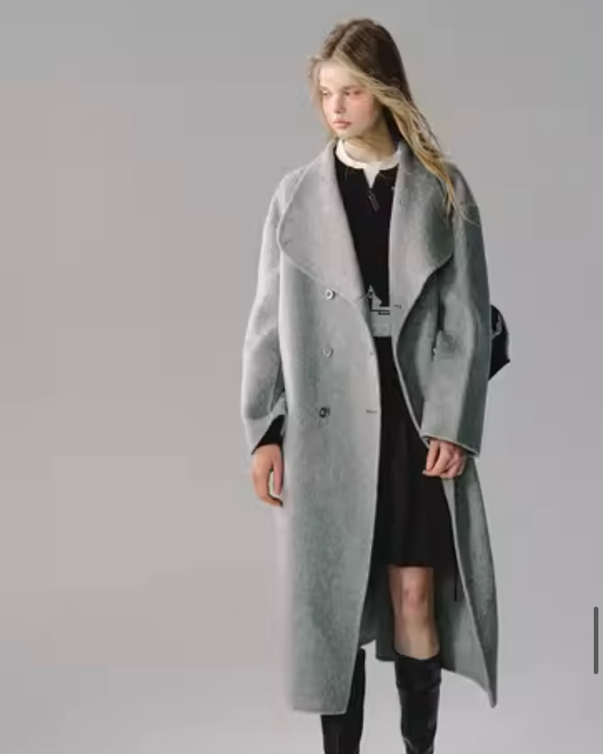 nu179 "Soft and tough" Moreland gray mulberry silk long wool coat