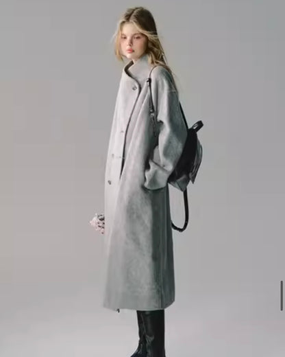 nu179 "Soft and tough" Moreland gray mulberry silk long wool coat