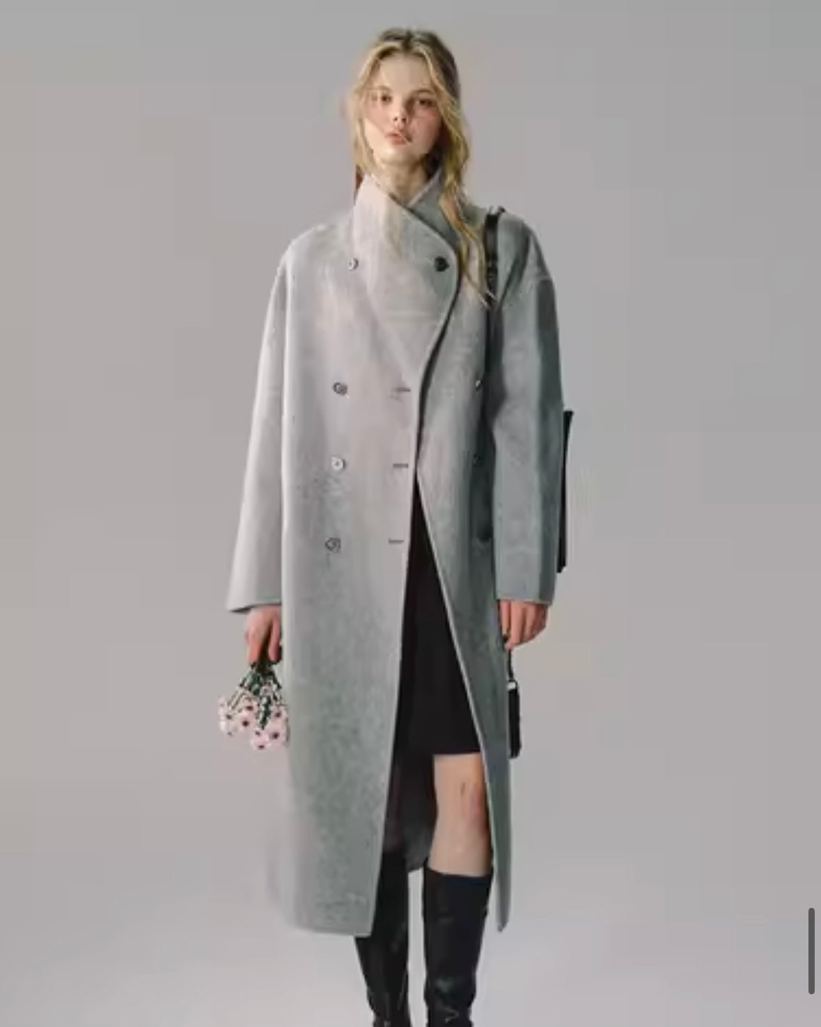 nu179 "Soft and tough" Moreland gray mulberry silk long wool coat