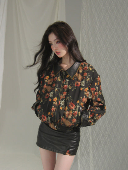 nu306 Reversible floral leather jacket / skirt