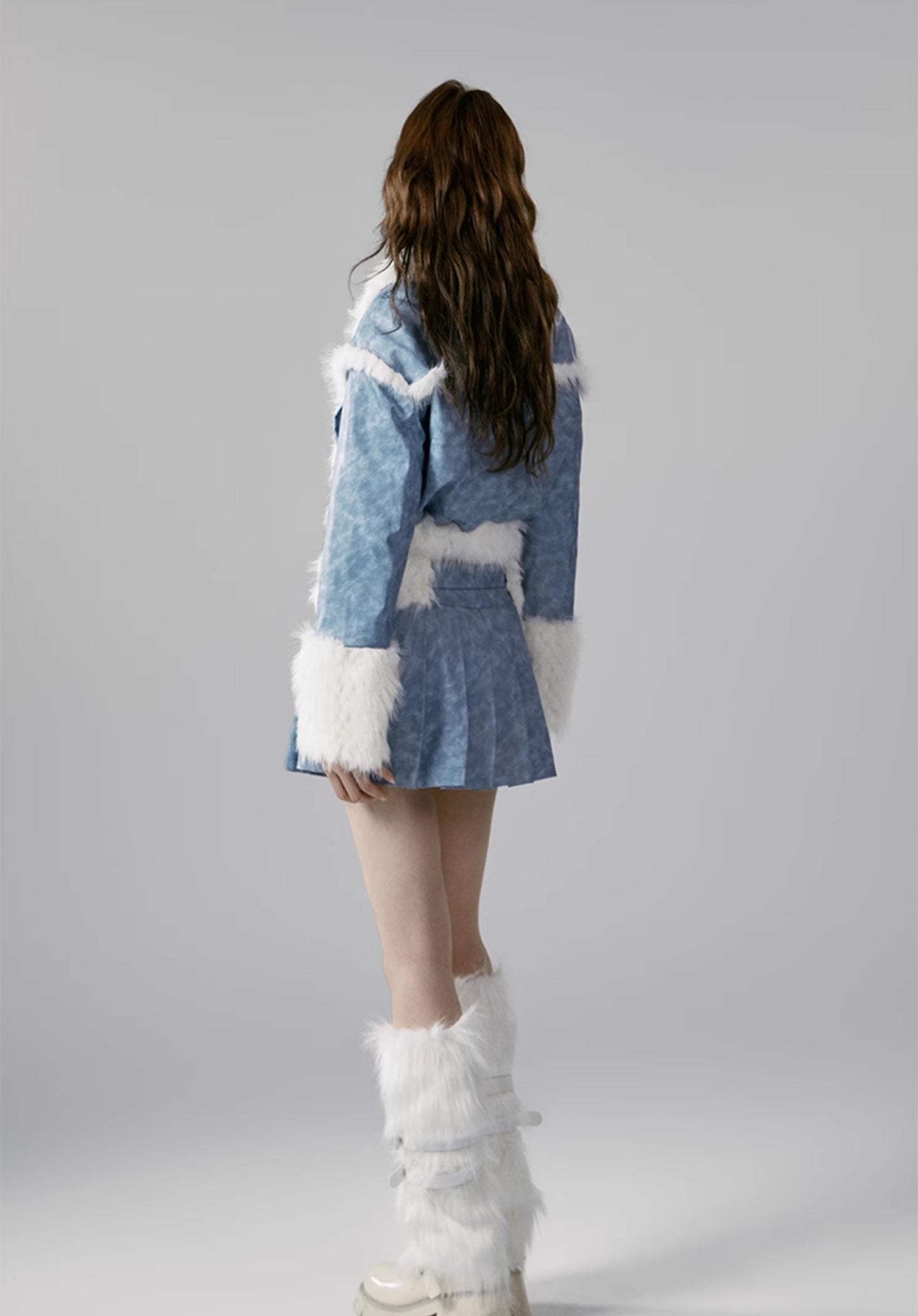 nu339 New style retro blue short coat + skirt two-piece set