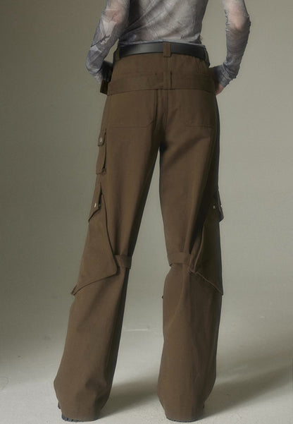 nu125 Double belt wide leg trousers