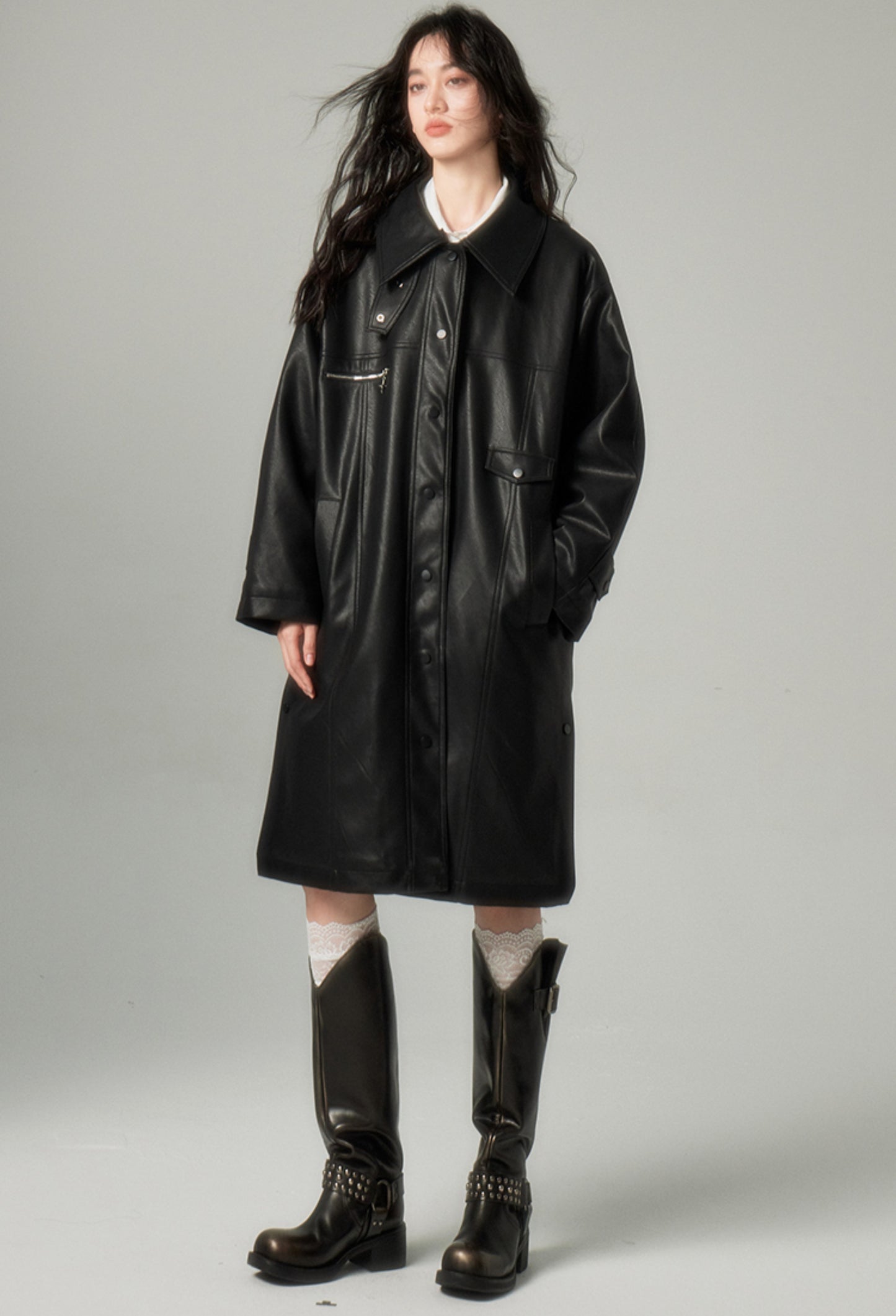 nu100 Quilted Trench Leather Coat