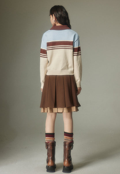 nu143 Polo collar retro striped sweater