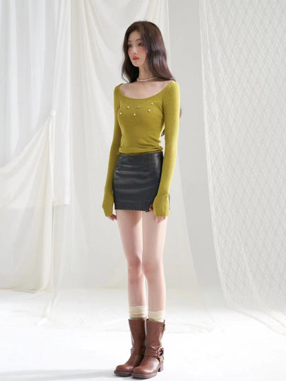 nu279 Wool knitted slim fit long-sleeved bottoming shirt