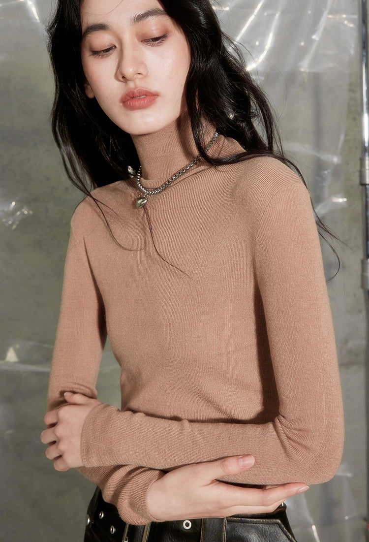 nu109 High collar Australian wool basic sweater