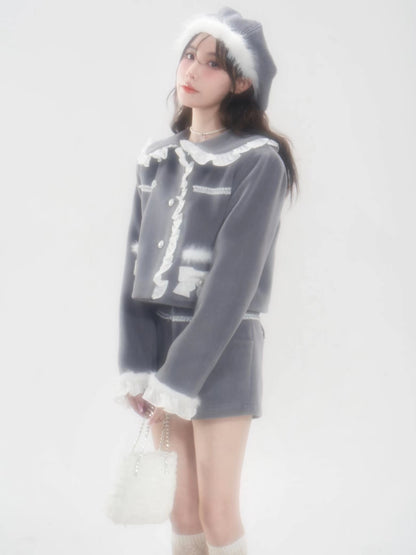 nu288 Wool quilted doll collar jacket / shorts