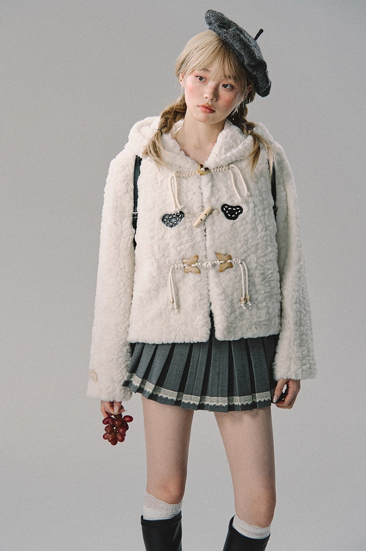 nu208 "Warm Tuberose" sweet horn button hooded coat