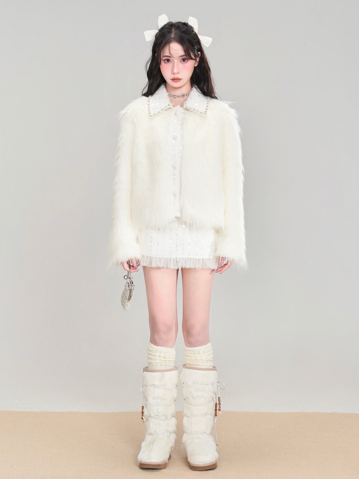 nu313 Snowy mountain long-hair eco fur coat / skirt