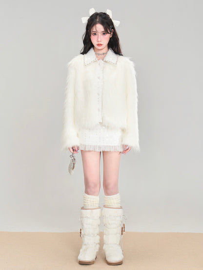 nu313 Snowy mountain long-hair eco fur coat / skirt