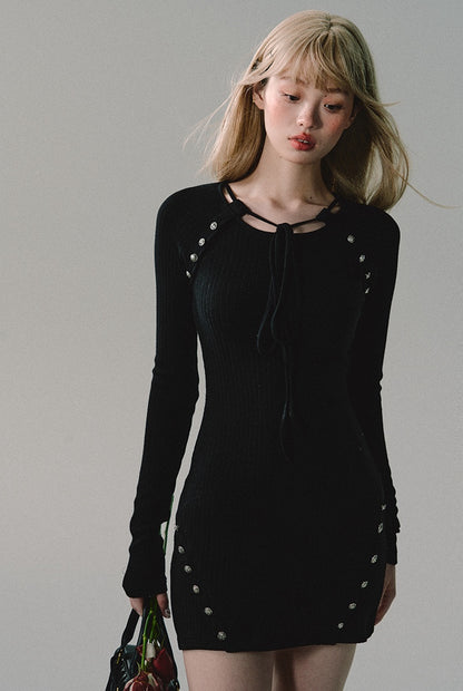 nu264 "Freesia" black knitted bottoming dress