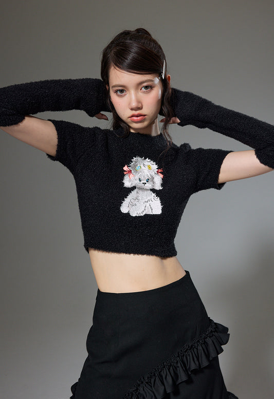 nu133 Plush puppy short-sleeved sweater