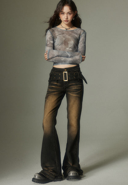 nu135 Wasteland wide belt bootcut jeans