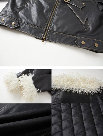 nu83 Fur Lapel Black Leather Jacket