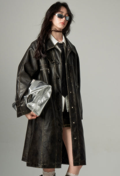 nu100 Quilted Trench Leather Coat