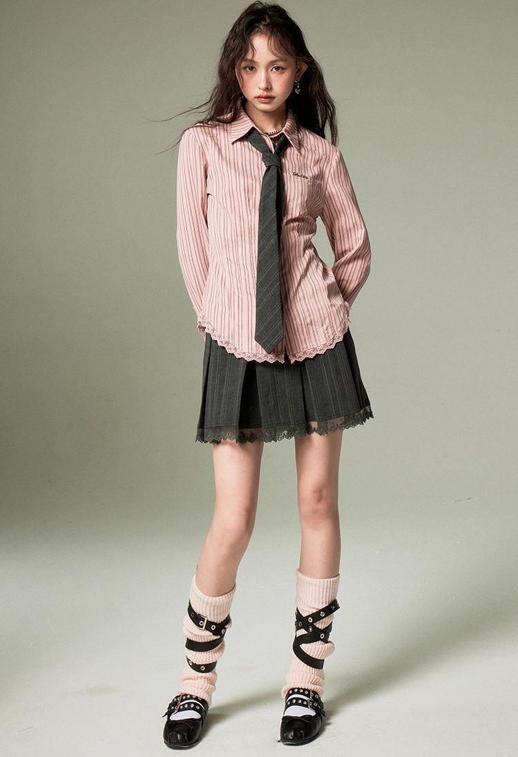 nu105 College style lace long-sleeved shirt