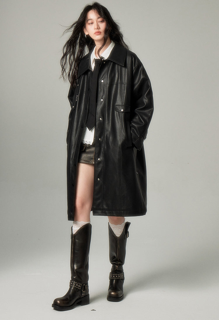 nu100 Quilted Trench Leather Coat