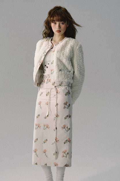 nu165 "Peach Blossom and Honey" jacquard special velvet skirt