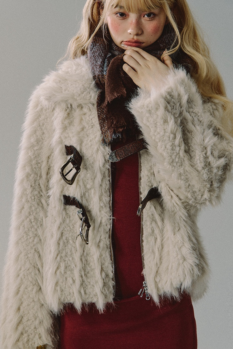 nu207 "Disorderly Dusk" leather belt fur coat