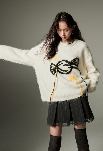 nu122 Candy embroidered loose sweater