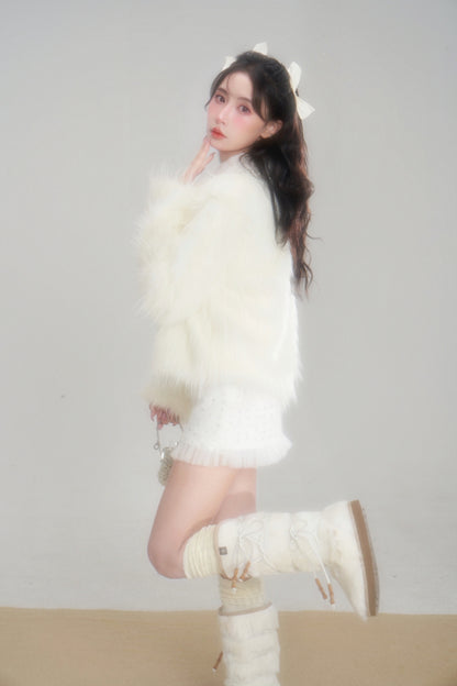 nu313 Snowy mountain long-hair eco fur coat / skirt