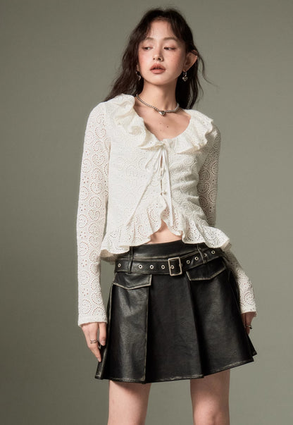 nu129 French romantic hollow lace shirt