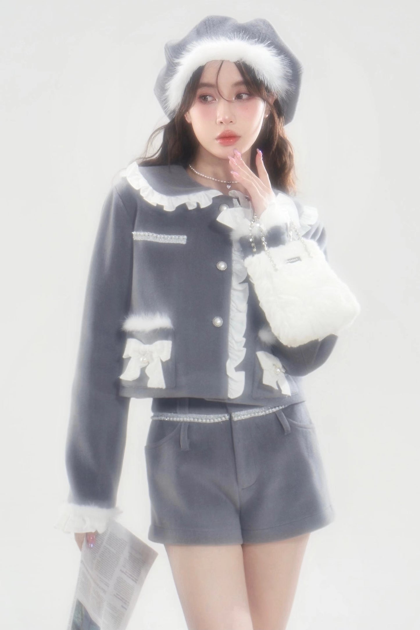 nu288 Wool quilted doll collar jacket / shorts