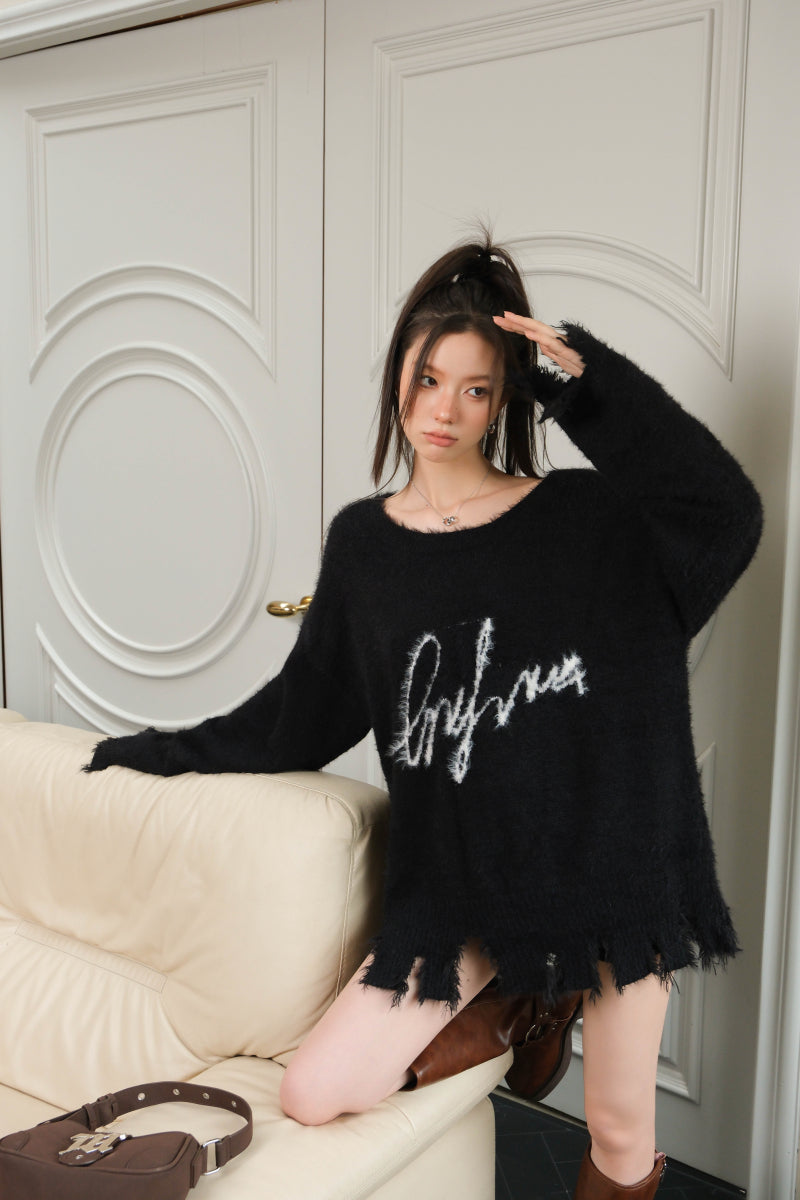 nu159 Lazy letter knitted sweater